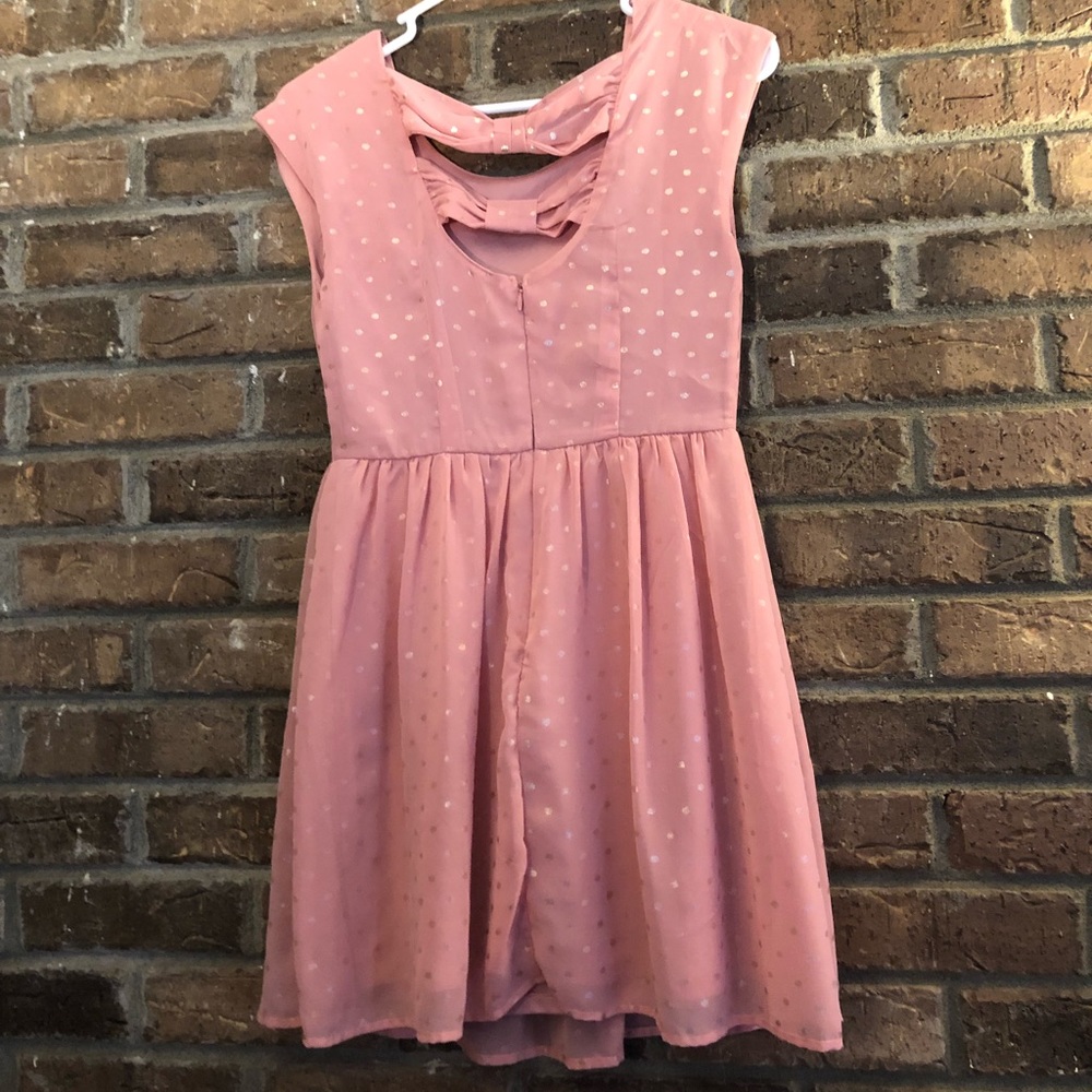 Pink with Metallic Polkadot Dress. Medium.